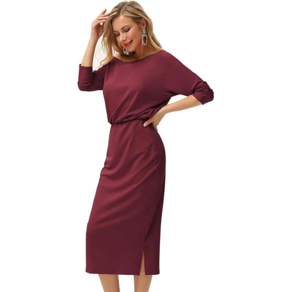Grace Karin Medium Women's Burgundy Midi Dress NWT